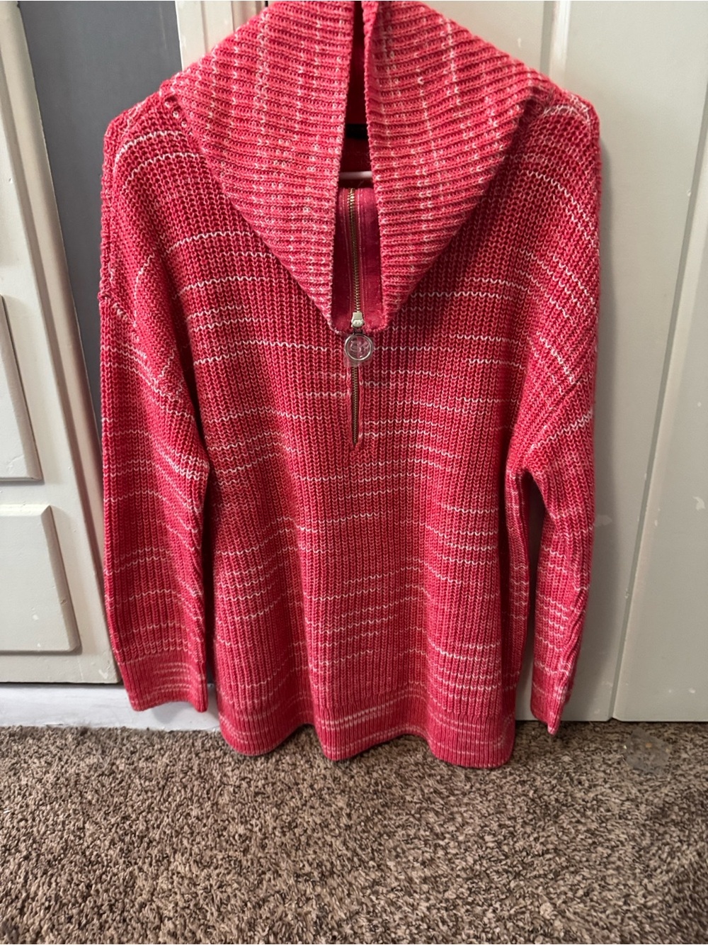 Talbots Red Half-Zip Sweater with Fold-Over Collar